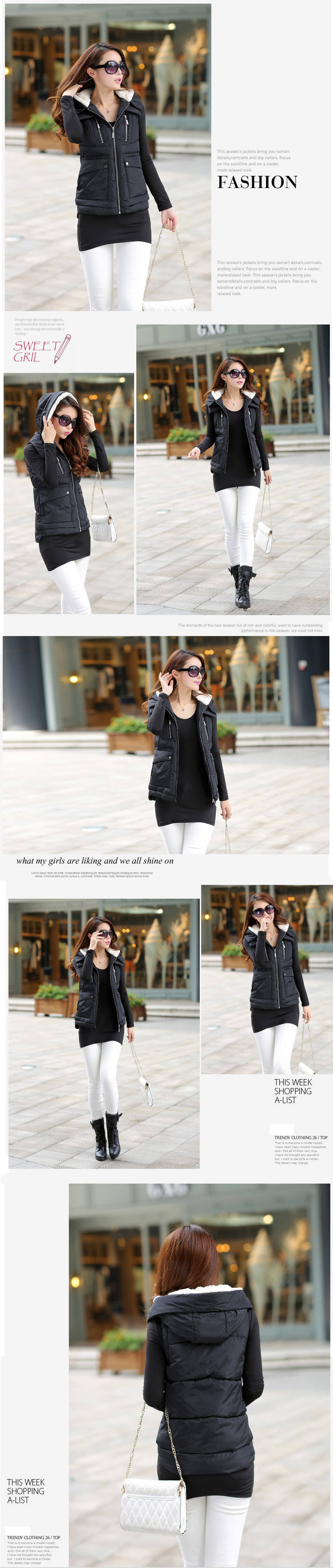顾莎2014冬季新款羽绒服连帽休闲加厚马夹gs4904 黑色 XL