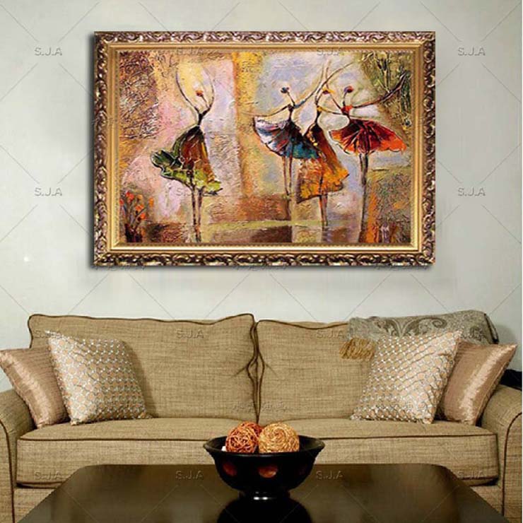 
                                        水竞（S.J.A） 手绘油画艺术抽象人物装饰画美式客厅餐厅横幅挂画卧室床头画芭蕾舞者 C款 90*70cm                