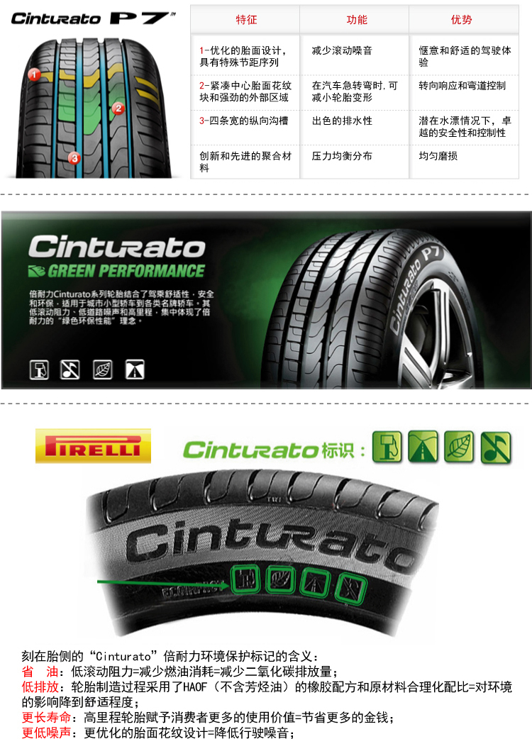 倍耐力(pirelli)汽车轮胎 cinturato p7 新p7 235/45r17 94ws-i vo