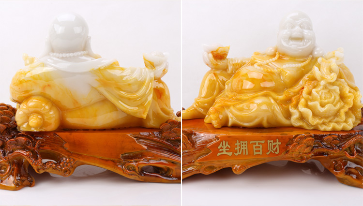 华庭丽娜 弥勒佛工艺品摆件白菜家居摆设商务办公室摆件开业送礼 YL翡翠色坐拥百财大号