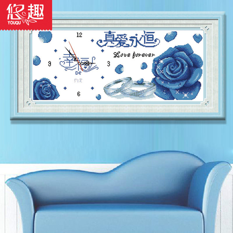 
                                                                                悠趣 十字绣 真爱永恒系列 精准印花布手工刺绣风景十字绣套件 爱情玫瑰花卉温馨之家 小幅卧室装饰挂画 真爱永恒相伴一生70*40cm - 棉线                