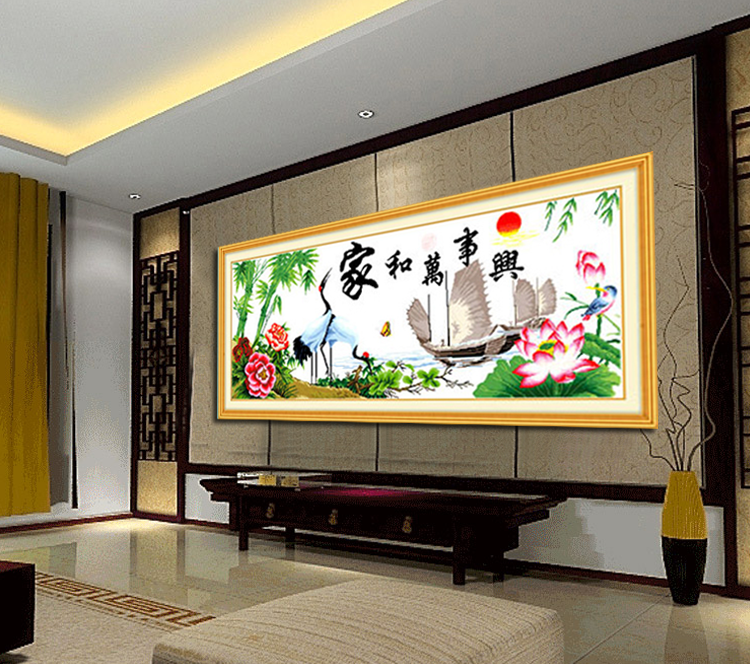 
                                        卡卡十字绣 精准印花十字绣家和万事兴仙鹤版新款客厅1.8图1.5画卧室小幅 精准印花棉线180*74CM                