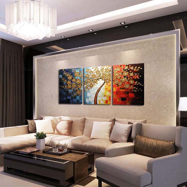 水竞油画客厅现代简约装饰画沙发背景墙壁画三联美式卧室床头墙上挂画 60*80*3幅