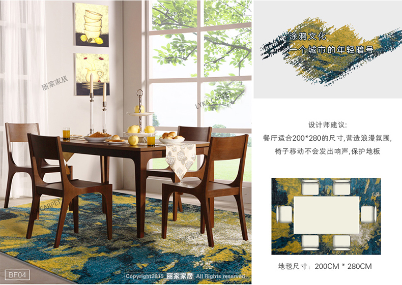 丽家家居 简约时尚地毯 客厅卧室门厅防滑地垫 BF03 800MM*1200MM