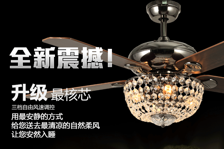 帝帛灯饰 奢华风扇灯热销现代简约时尚带灯风扇复古水晶吊扇灯 Y29-5Y4L壁控 配LED灯泡