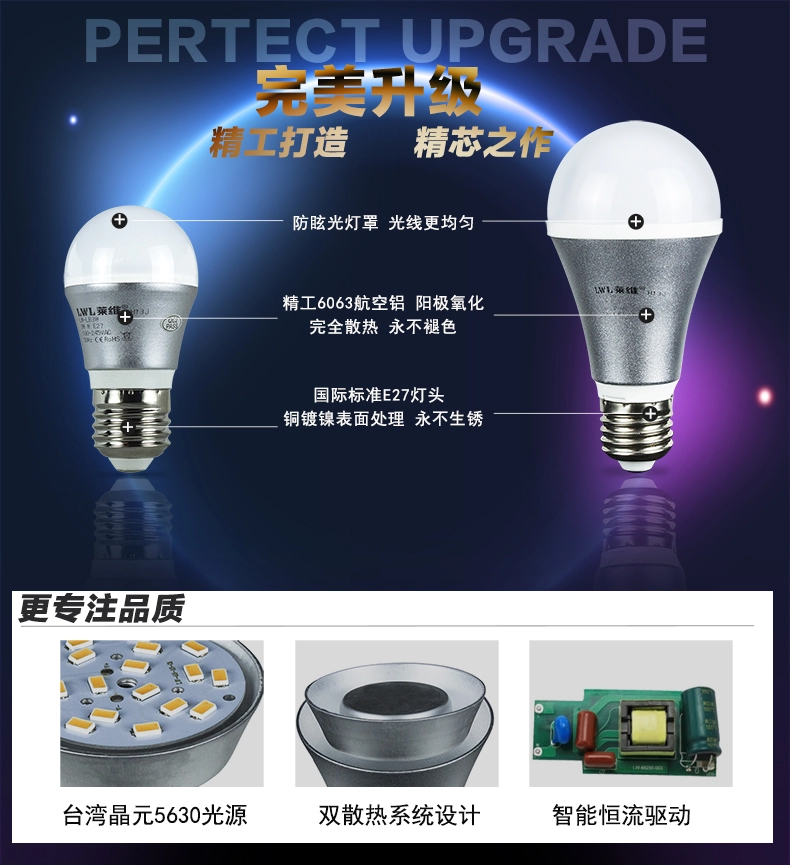 莱维 LED灯泡 球泡灯U型节能灯泡2U 4U e27螺口灯座5W12W7W白光家用 18W/E27/白光 白光