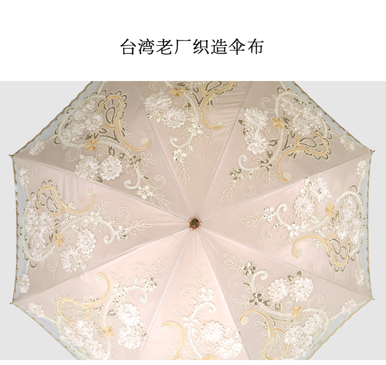 乐蓝手工朵花刺绣蕾丝双层太阳伞 女士 折叠防紫外线遮阳伞 超防晒晴雨伞二折|陌上17 米色蕾丝