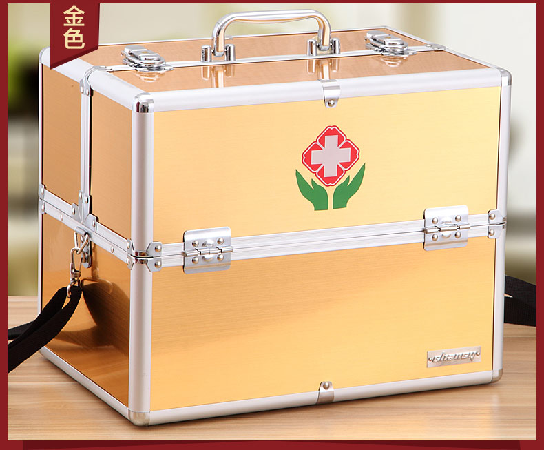 
                                        俊葳土豪金家用便携式药品收纳箱 家庭用急救箱 医药箱  出诊箱 彩色整理箱 镜面蓝 E5011-2                