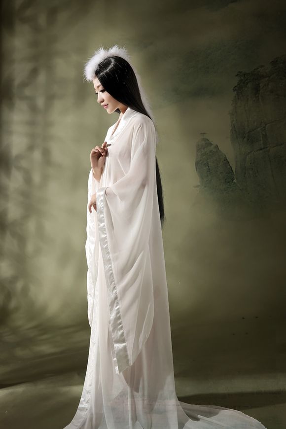 仙女外披 性感舞蹈服古装摄影写真服装白薄纱汉服仙女披肩 白色拖地