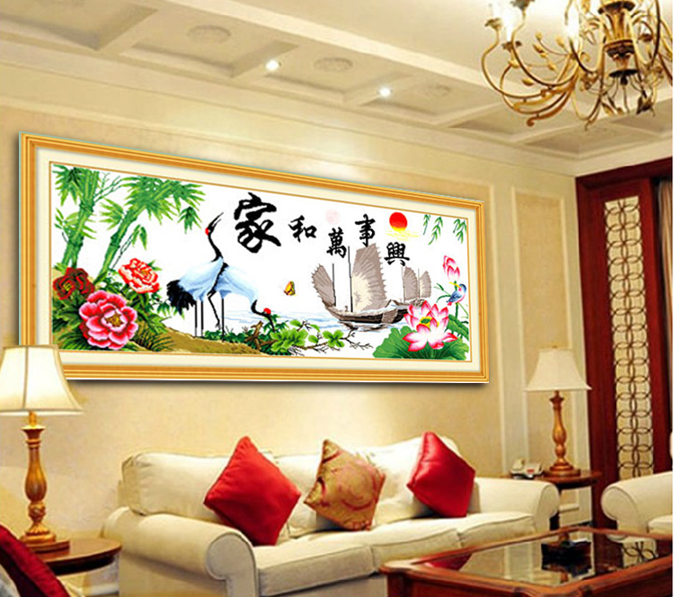 
                                        卡卡十字绣 精准印花十字绣家和万事兴仙鹤版新款客厅1.8图1.5画卧室小幅 精准印花棉线180*74CM                