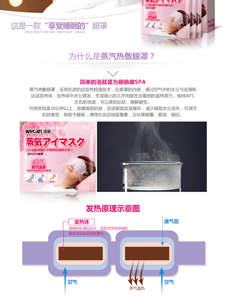 维康薰衣草蒸汽眼罩睡眠用遮光透气男女士可爱创意缓解眼疲劳 薰衣草香