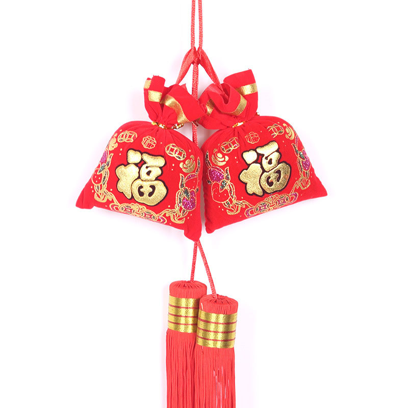 爱度ks 烫金福字香包串中国结挂件 新年钱袋装饰品 春节过年货喜庆装饰用品送礼灯笼 一串 16头烫金