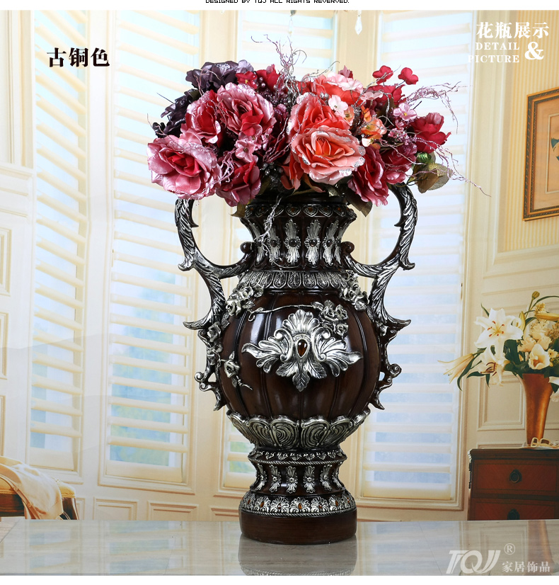 
                                        丽盛（LISHENG）/欧式田园罗马柱桌面花瓶/家居装饰树脂工艺复古落地花瓶 棕色花瓶(送花)+罗马柱                