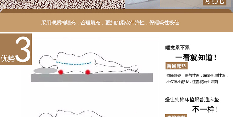 盛佳家纺 加厚纯棉双人床垫宿舍单人床褥子地垫被榻榻米地铺 150*195cm