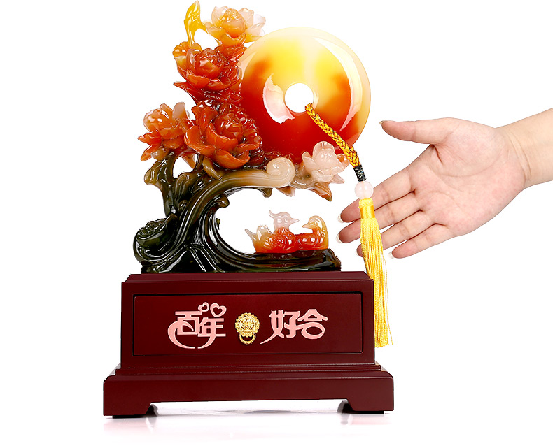 吉善堂 百年好合结婚礼物 首饰盒 实用婚庆礼品朋友鸳鸯摆件QY017 小号百年好合