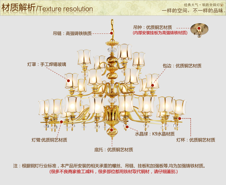 
                                        卡农欧式铜灯楼梯灯 大堂全铜大吊灯 全铜复式楼灯 客厅吊灯                