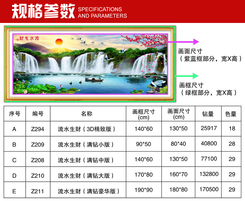 
                                        月光钻钻石画圆钻流水生财钻石绣DIY十字绣粘钻贴钻画客厅大幅系列190*90圆钻满钻 BAJ满钻钻石画170*80                