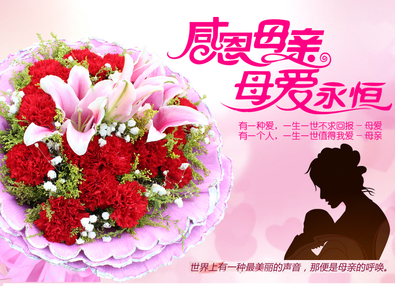 康乃馨加百合花束 送长辈教师节母亲节生日祝福 厦门青岛深圳牡丹江