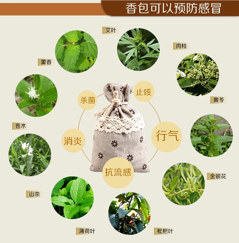3包包邮驱蚊香包香袋香囊挂件 纯中药草本驱蚊驱虫包宝宝孕妇可用 麻布袋上小黄花