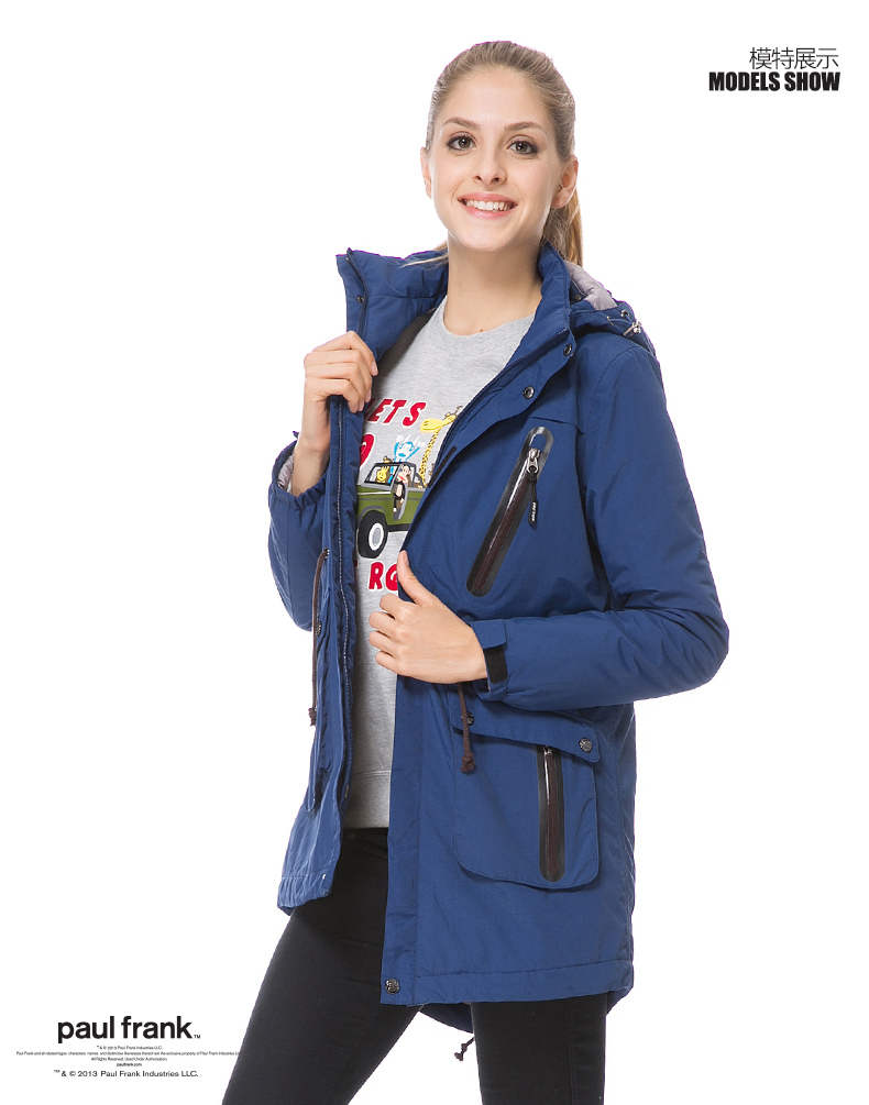 paulfrank大嘴猴2015春季新款女式防风防水加厚长款棉服paulfrank正品 藏青色 XL