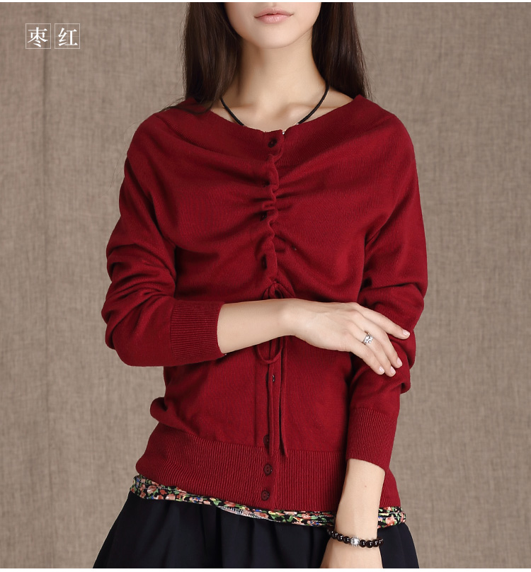一衣江南 2015春季女装新款宽松低领前后两穿抽绳长袖针织毛衣开衫K009 姜黄/秋香绿 M