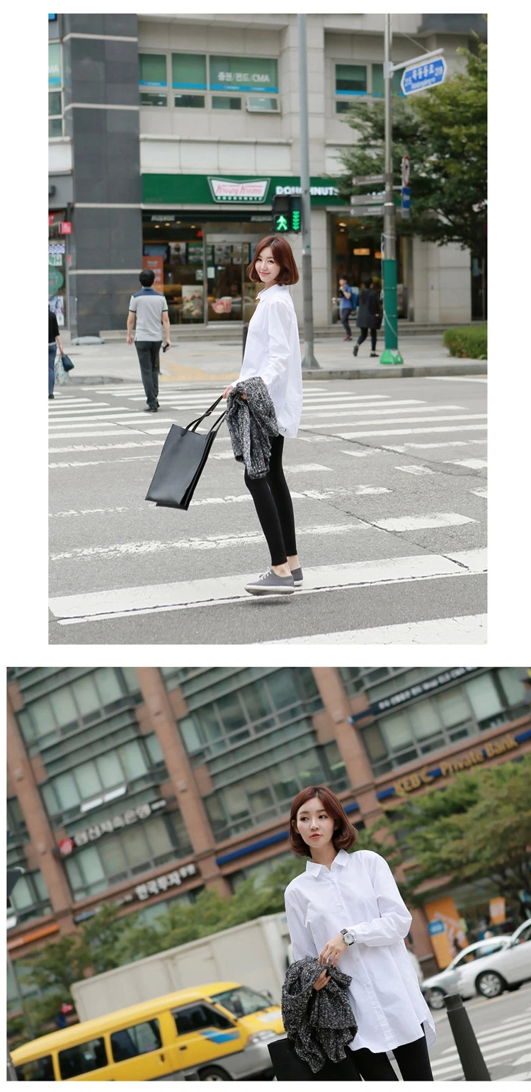 虞倩YQ 2015春新品韩版女装宽松纯棉大码中长款衬衣女长袖Y087 白色 XXL