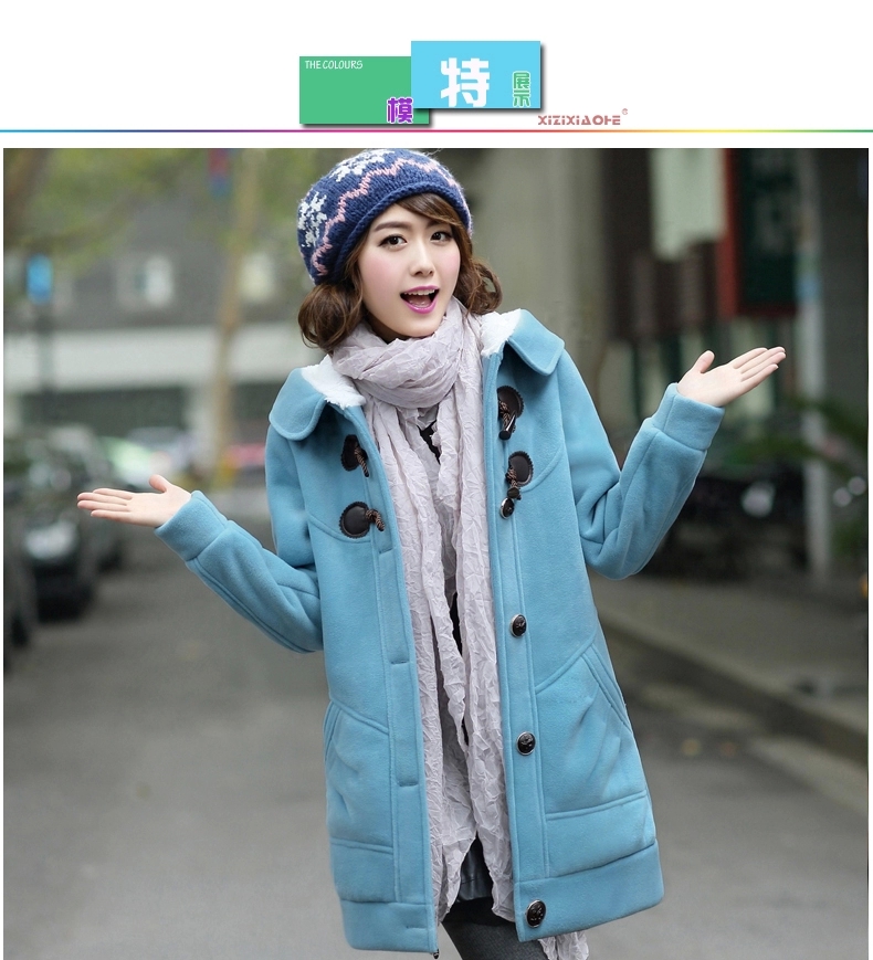伊凡菲 可爱少女装2015冬季新品初高中女学生装 甜美加厚毛呢大衣女连帽中长款绒衣 灰色 XL