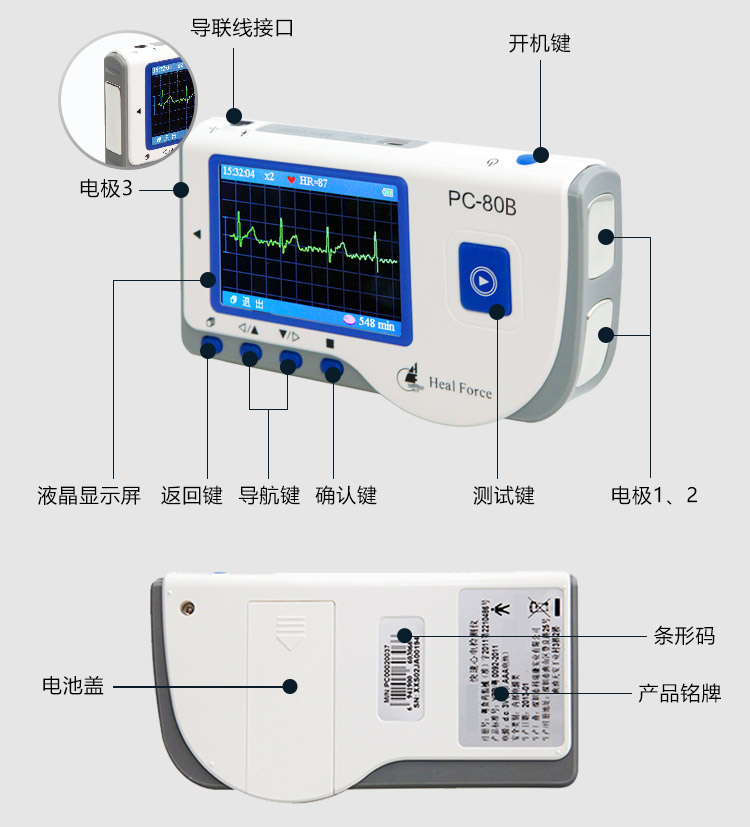 医用家用动态心电图仪机24小时便携式小型监护记录仪心电仪