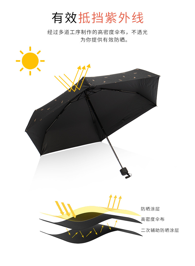 花觉 五折伞防晒防紫外线晴雨伞 黑底羽毛