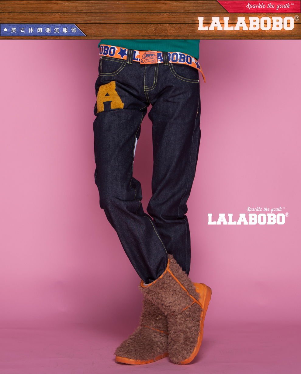 清 LALABOBO  女裤直筒显瘦休闲大码裤 赤耳大A直筒牛仔裤 漂白 25码