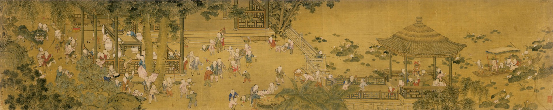 百子图 仿古画 复制画 酒店会所居家装饰字画 40x200cm_现价-1元