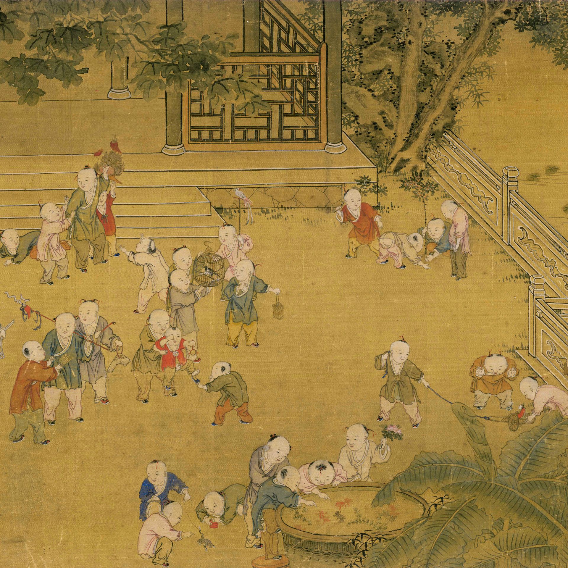 百子图 仿古画 复制画 酒店会所居家装饰字画 40x200cm_现价-1元