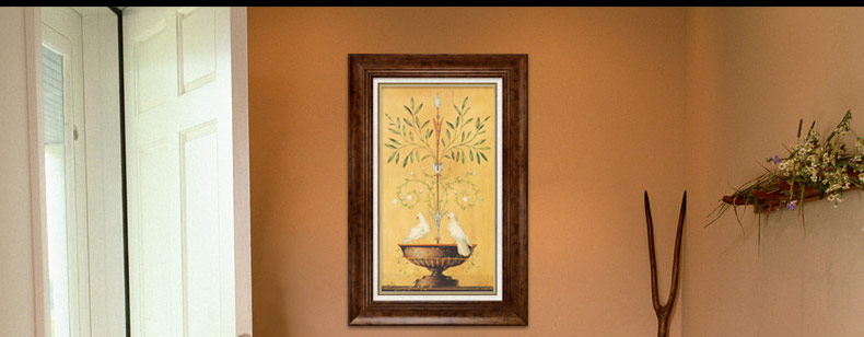 简一画廊 美式客厅沙发背景墙装饰画欧式有框壁画室内双联挂画玄关画走廊过道挂画 茶花与鸽 欧花金+小麻金框(A款画芯)50*90