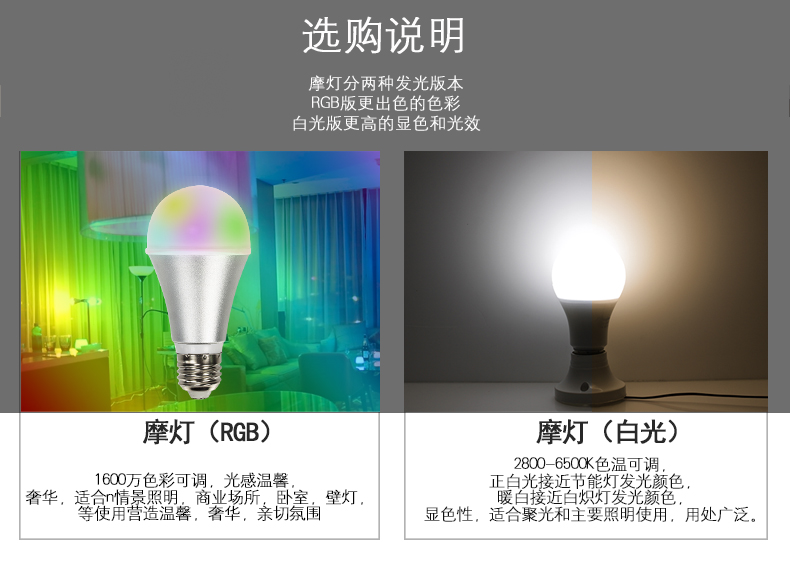 莱维LED智能灯泡led智能灯手机WIFI无线智能家居智能七彩灯 ktv灯光 摩灯RGB