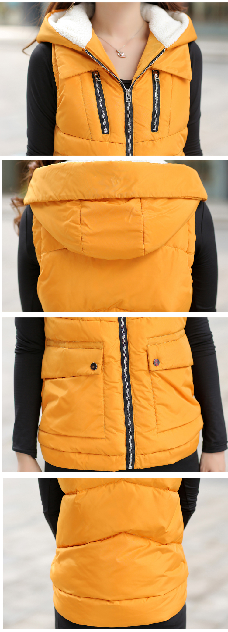 顾莎2014冬季新款羽绒服连帽休闲加厚马夹gs4904 黑色 XL