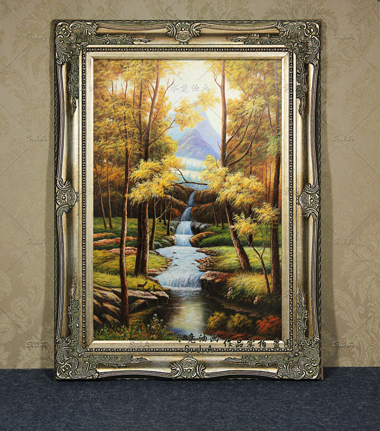 
                                        水竞玄关油画走廊装饰画书房壁画竖版欧式古典山水风景画三只小鹿 W10B雅韵金实木框 60*80                