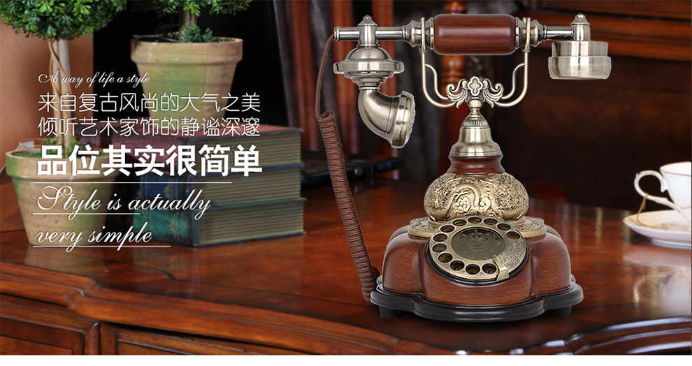 佳话坊 家居摆件工艺品 欧式仿古电话机 客厅创意装饰品 复古家用座机 美式摆设手摇旋转拨号