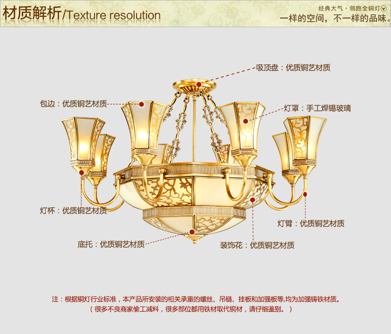卡农灯饰 全铜客厅吊灯 铜灯 欧式灯美式灯 客厅灯吊灯 MC036-12H