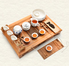 雅集陶瓷茶具套装功夫茶 景德镇白瓷茶道套装 带竹茶盘茶海