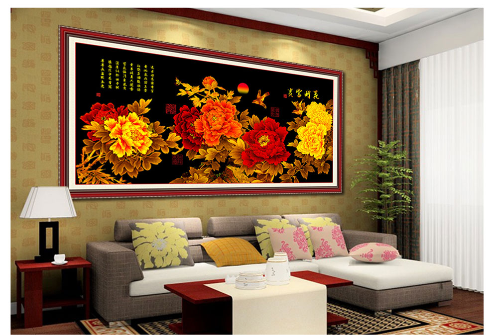 东方美绣十字绣3d客厅钻石画钻石绣客厅大画 钻石绣5d钻石画圆钻花开富贵 花开富贵钻石画130*63cm