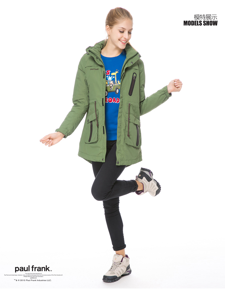 paulfrank大嘴猴2015春季新款女式防风防水加厚长款棉服paulfrank正品 藏青色 XL