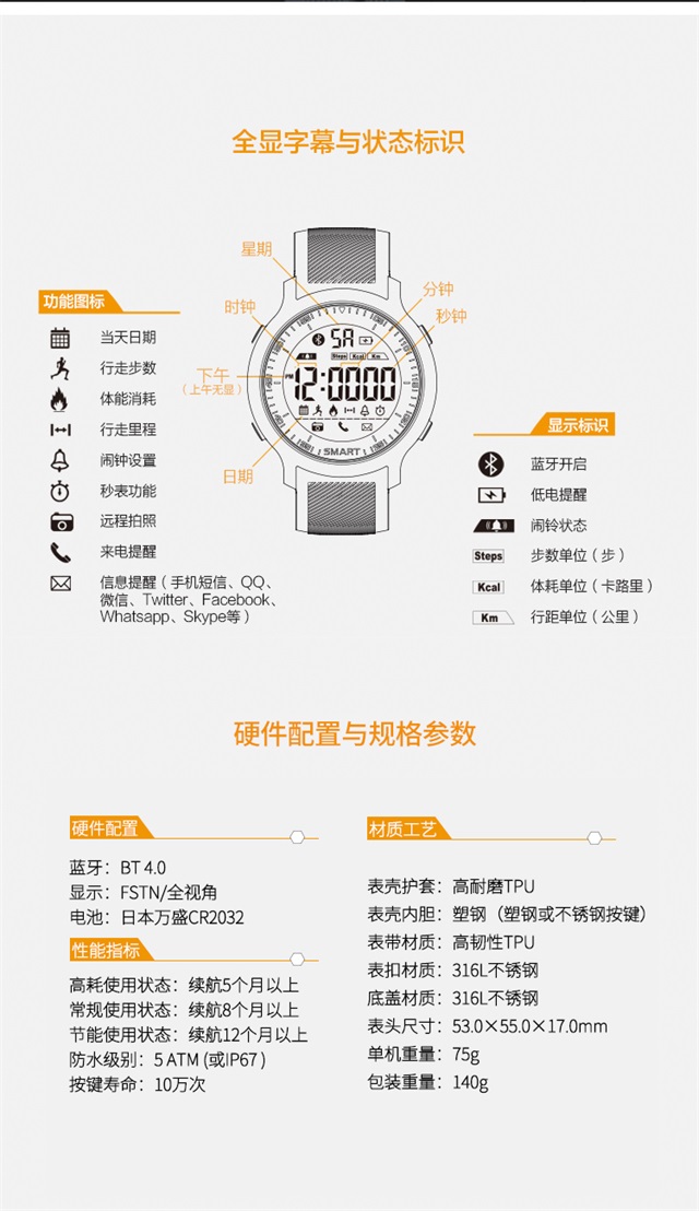 纽曼(newmine)ex18 蓝牙智能手环运动男士 运动防水户外手表 太空黑