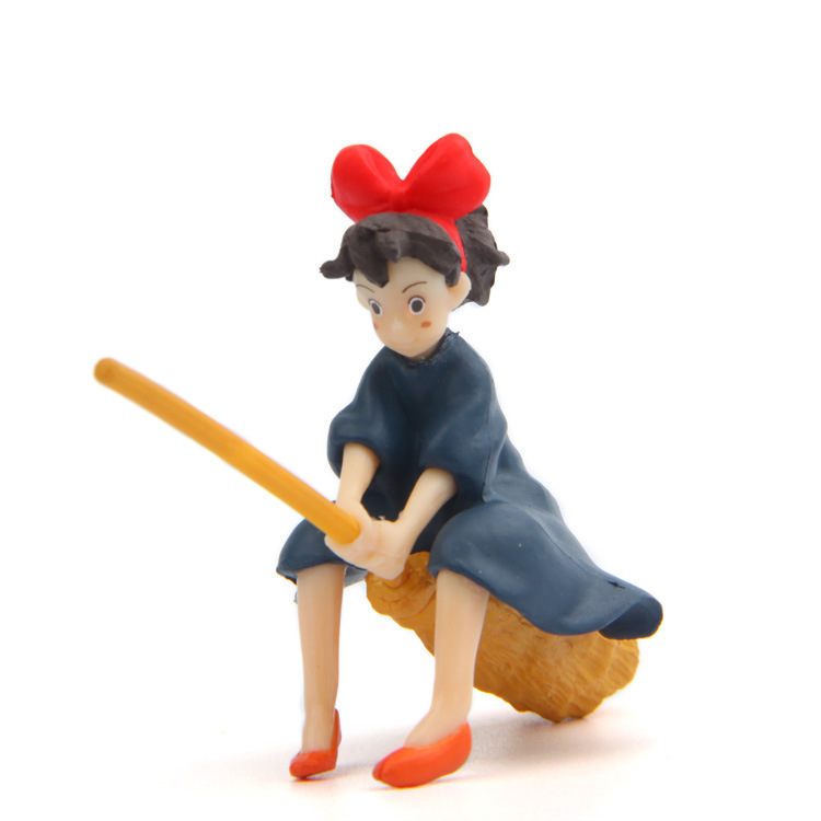宫崎峻魔女宅急便小魔女琪琪坐扫把飞翔公仔手办diy摆件工艺品礼品