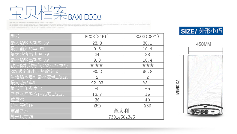 八喜(baxi)壁挂炉eco3依口系列采暖热水两用燃气炉整机进口三代板式