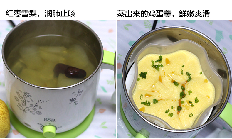 哥尔多功能电热锅 电煮锅电热杯 迷你小电锅学生煮面锅家用电火锅 绿色(单层)