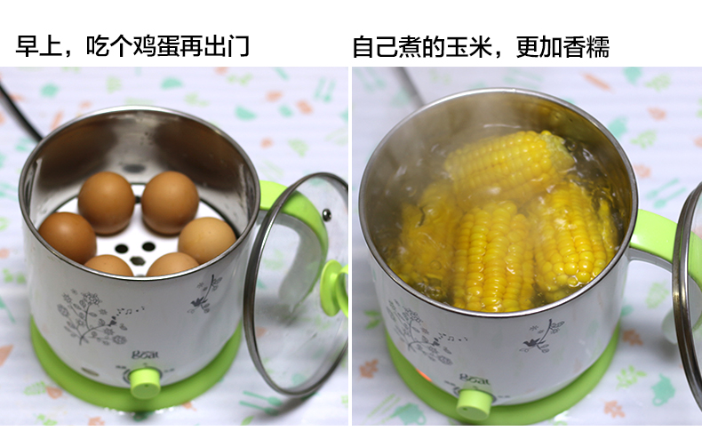 哥尔多功能电热锅 电煮锅电热杯 迷你小电锅学生煮面锅家用电火锅 绿色(单层)