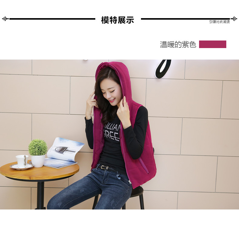 格缇妃  2015秋款韩版时尚休闲马甲连帽背心马甲短外套9823 紫色 L