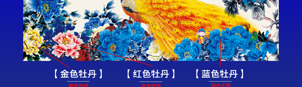 
                                        摩梭情十字绣花开富贵孔雀牡丹繁花似锦新款客厅大幅满绣系列 中格三股绣 149*63厘米满绣棉线                