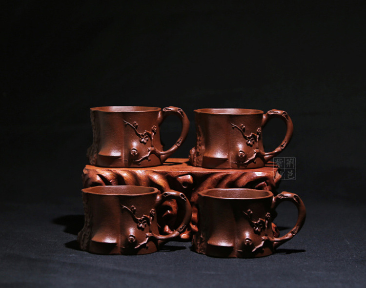 
                                        荆邑紫砂杯子茶杯大号水杯全手工男女功夫茶具茶杯套装紫砂茶壶宜兴礼品泡茶岁寒三友小杯子                