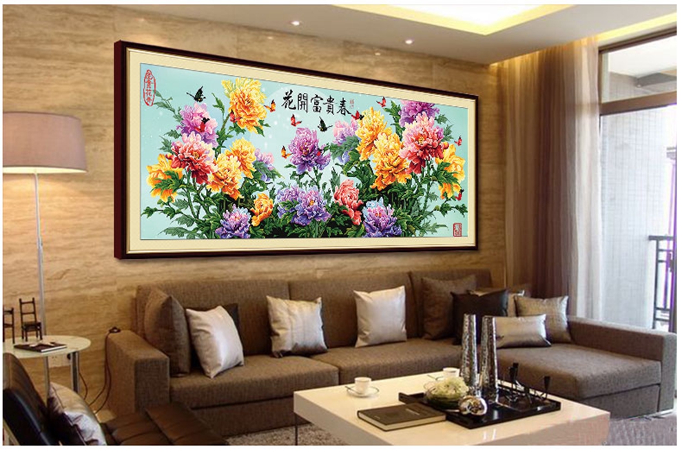 贴钻十字绣花开富贵牡丹花钻石绣5D钻石画魔方钻新款客厅系列大幅85100 花开富贵钻石画仅贴花 190*75cm